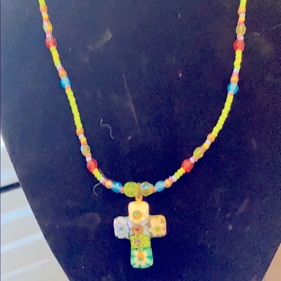 Multi color cross and earrings - Picture 1 of 3